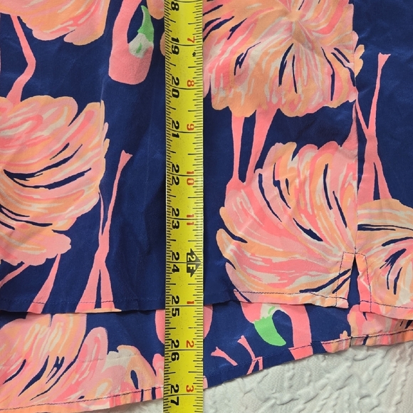 Silk Lilly Pulitzer Navy and Pink Flamingo Blouse - Picture 5 of 8